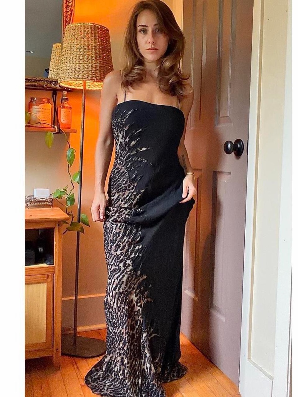 Vintage Y2K hand beaded bodycon animal print special occasion evening gown